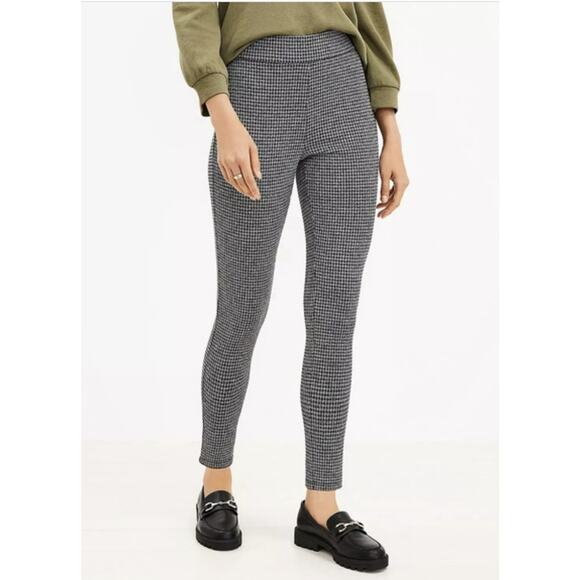 Loft Houndstooth Leggings Womens Black/White Pants Large High Waist Office Work - Picture 2 of 9